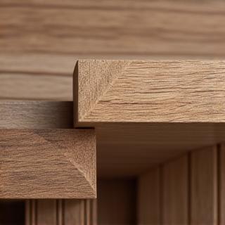 Detailaufnahme einer traditionellen Holzverbindung an einem alpina interiors Möbelstück.