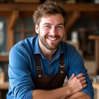 Porträt des Meisterschreiners Andreas Meier bei der Arbeit, mit Fokus auf handwerklichem Geschick.