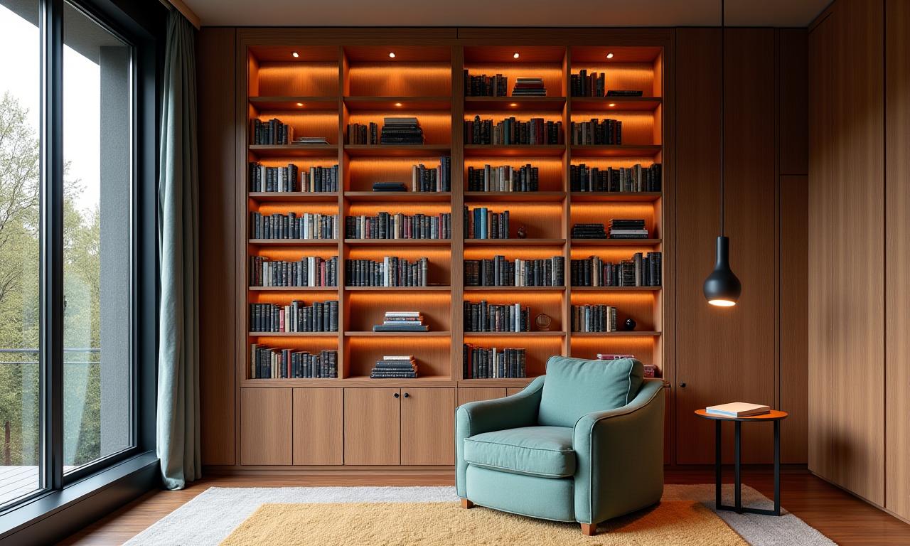 Massgefertigte Bibliothek mit integrierten Regalen und Leseecke